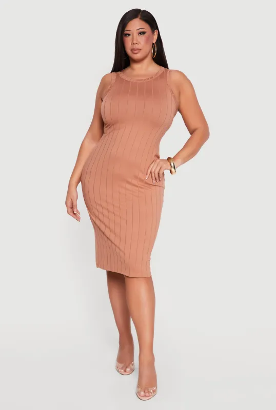 Plus Size Sleeveless Ribbed Knit Midi Dress made by Rainbow
