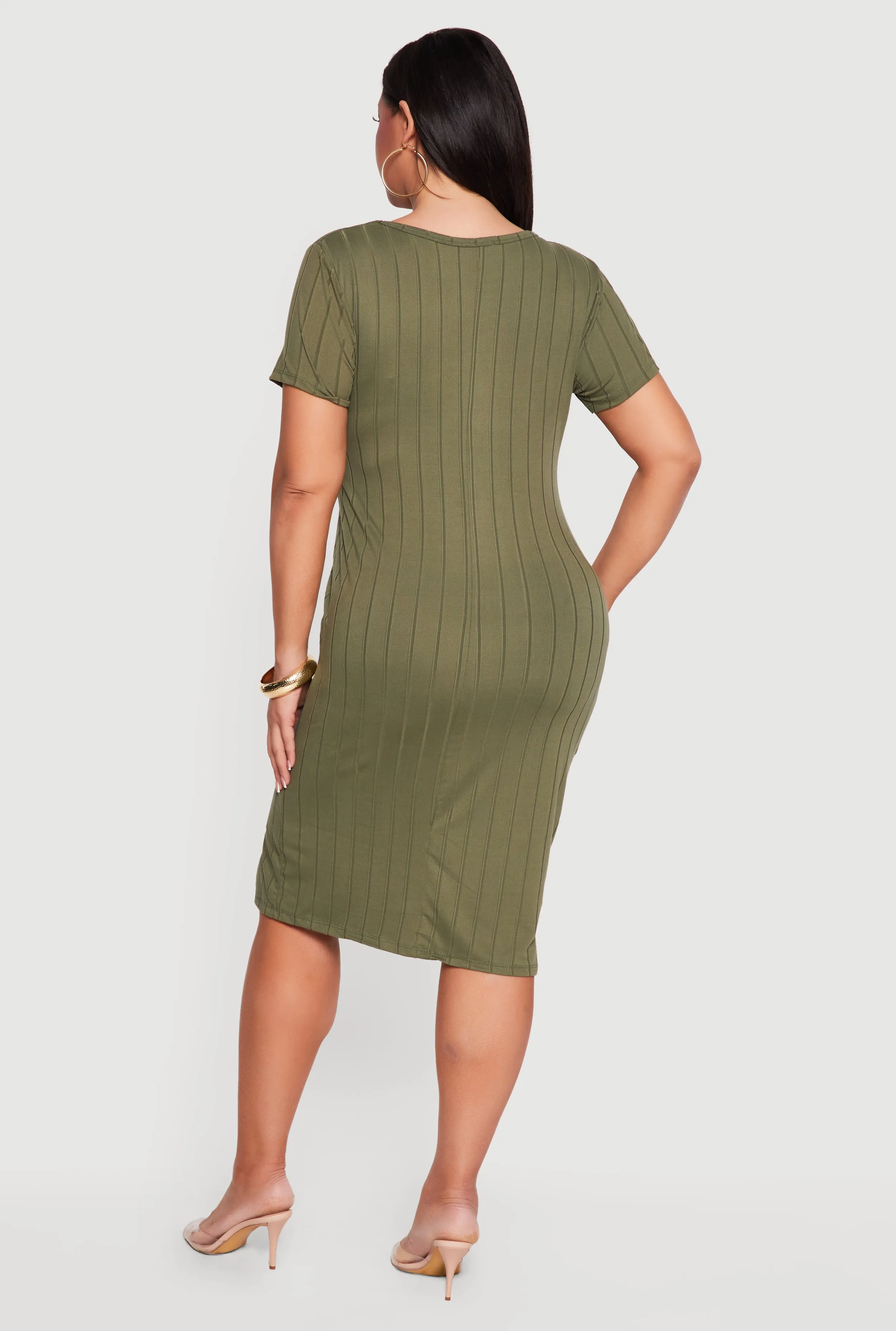 Plus Size Short Sleeve Ribbed Knit Dress with Side Slit sold by Rainbow product image thumbnail 3