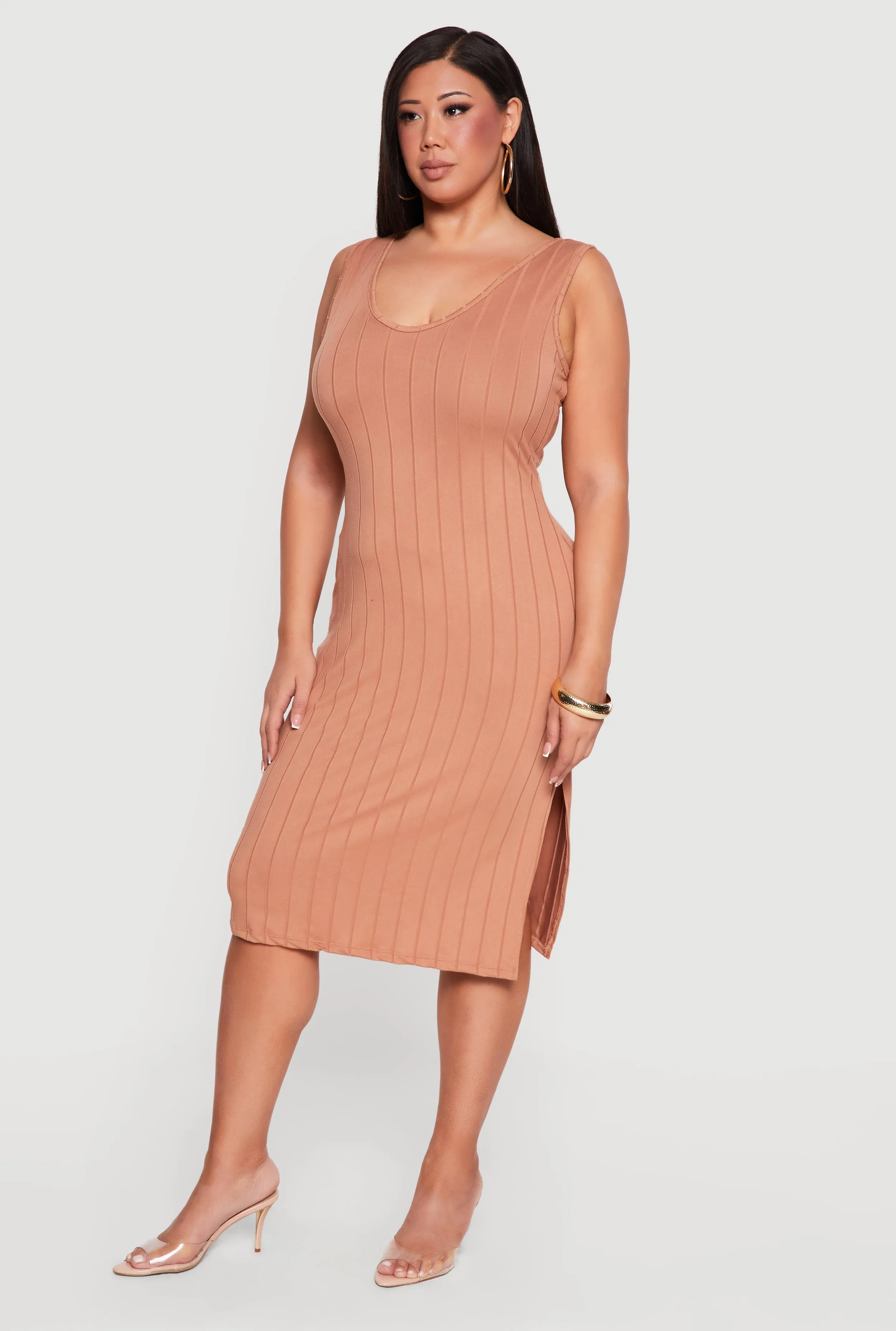 Plus Size Sleeveless V-Neck Ribbed Knit Midi Dress sold by Rainbow product image thumbnail 2