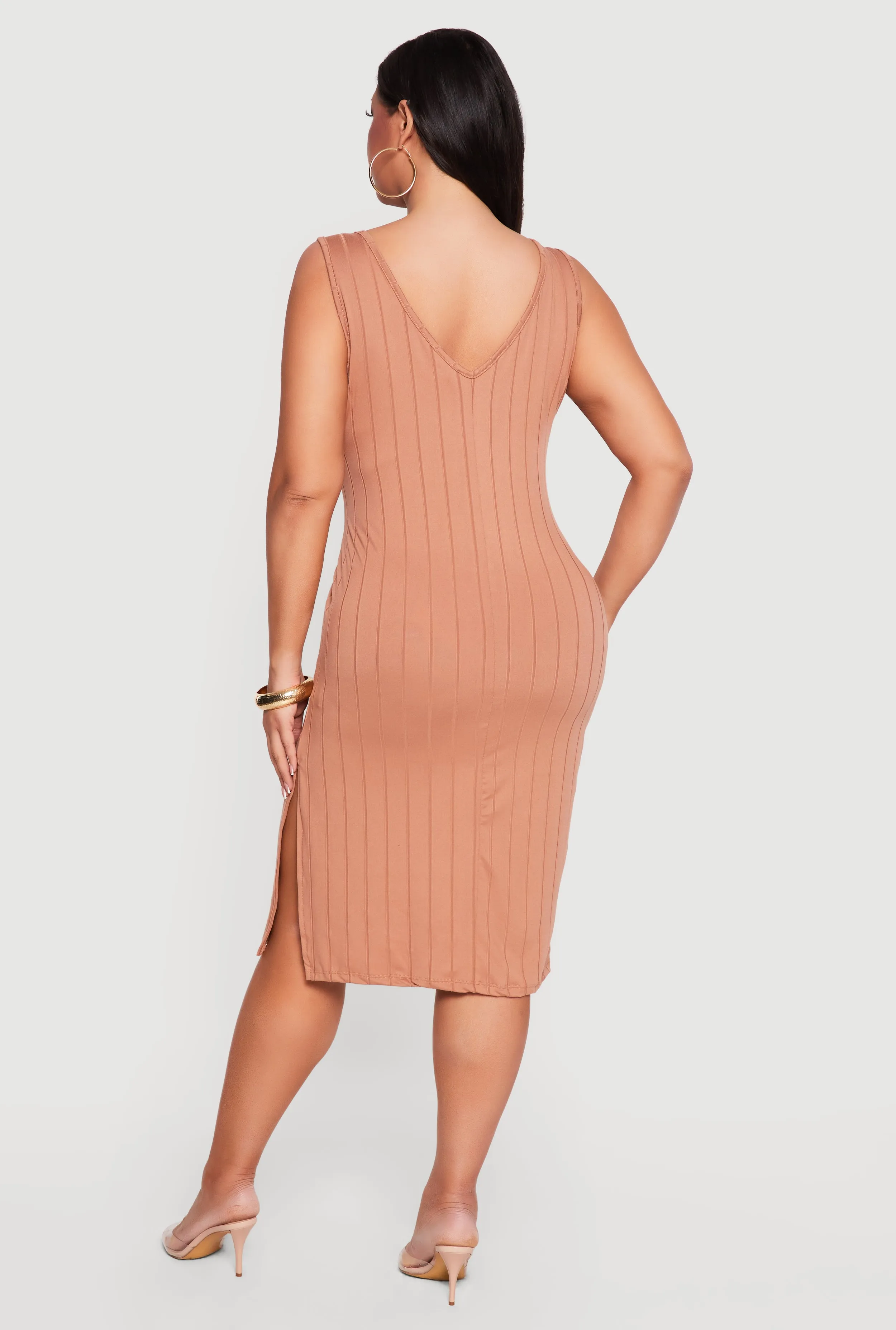 Plus Size Sleeveless V-Neck Ribbed Knit Midi Dress sold by Rainbow product image thumbnail 3