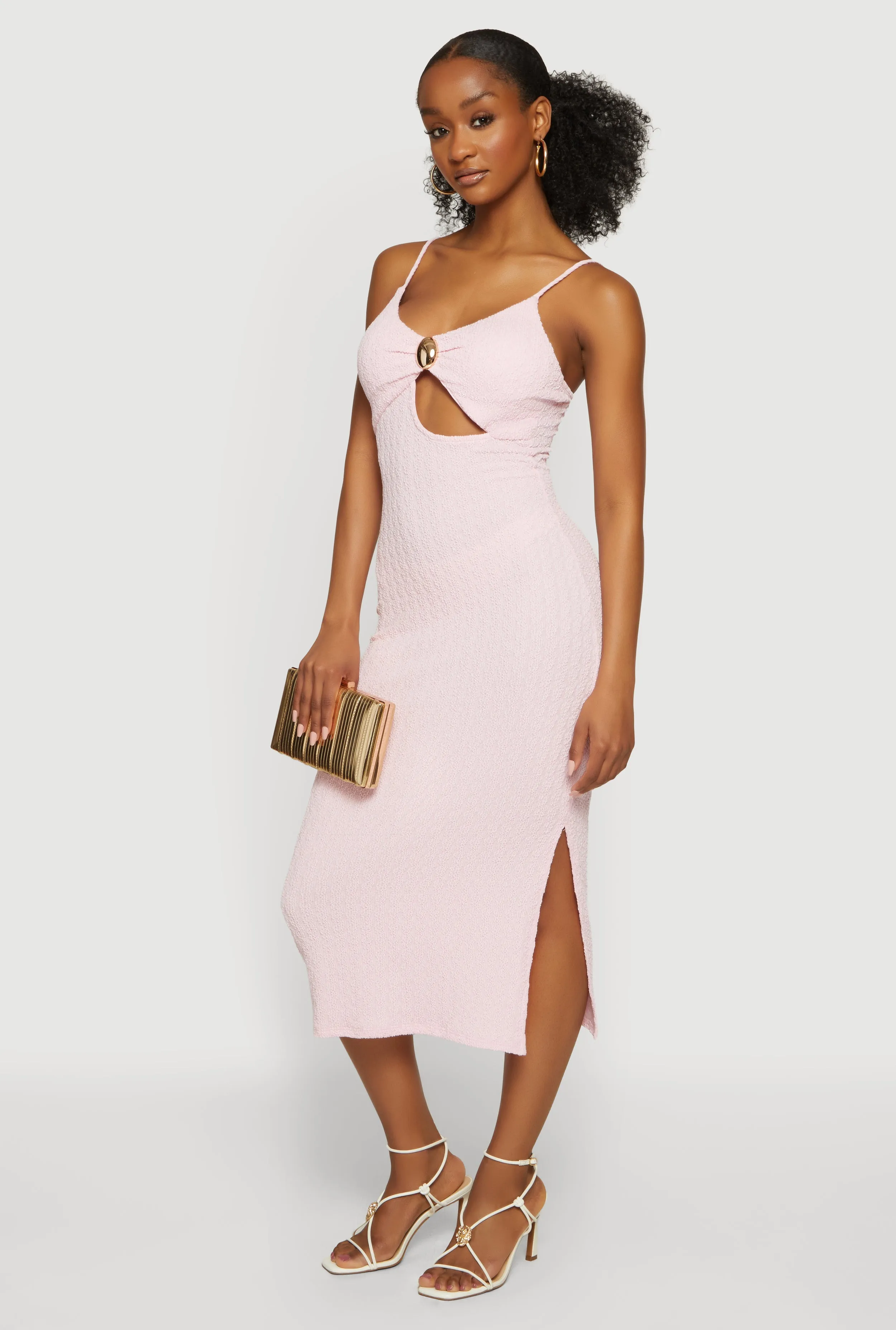 Keyhole Metallic Detail Midi Cami Dress with Side Slit sold by Rainbow product image thumbnail 2