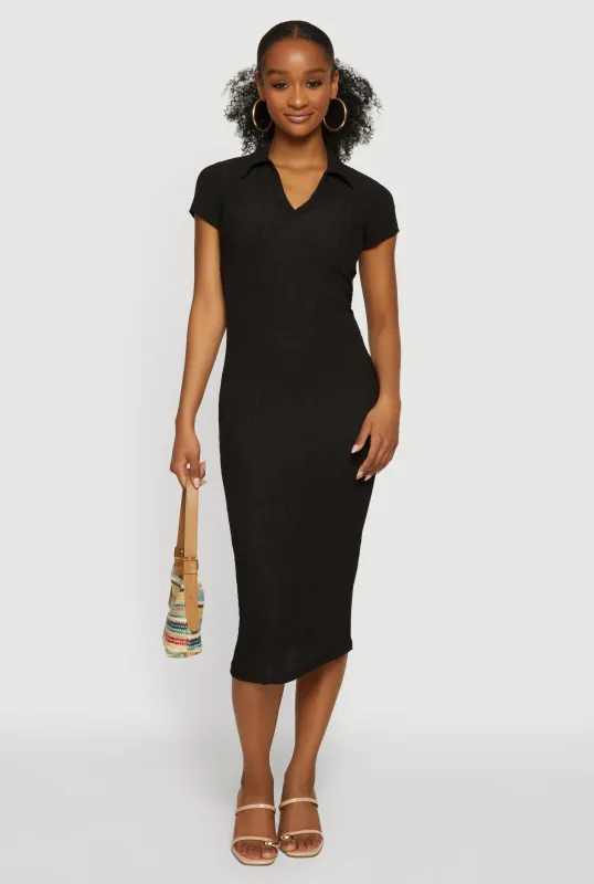 Short Sleeve Textured Knit Polo Dress made by Rainbow
