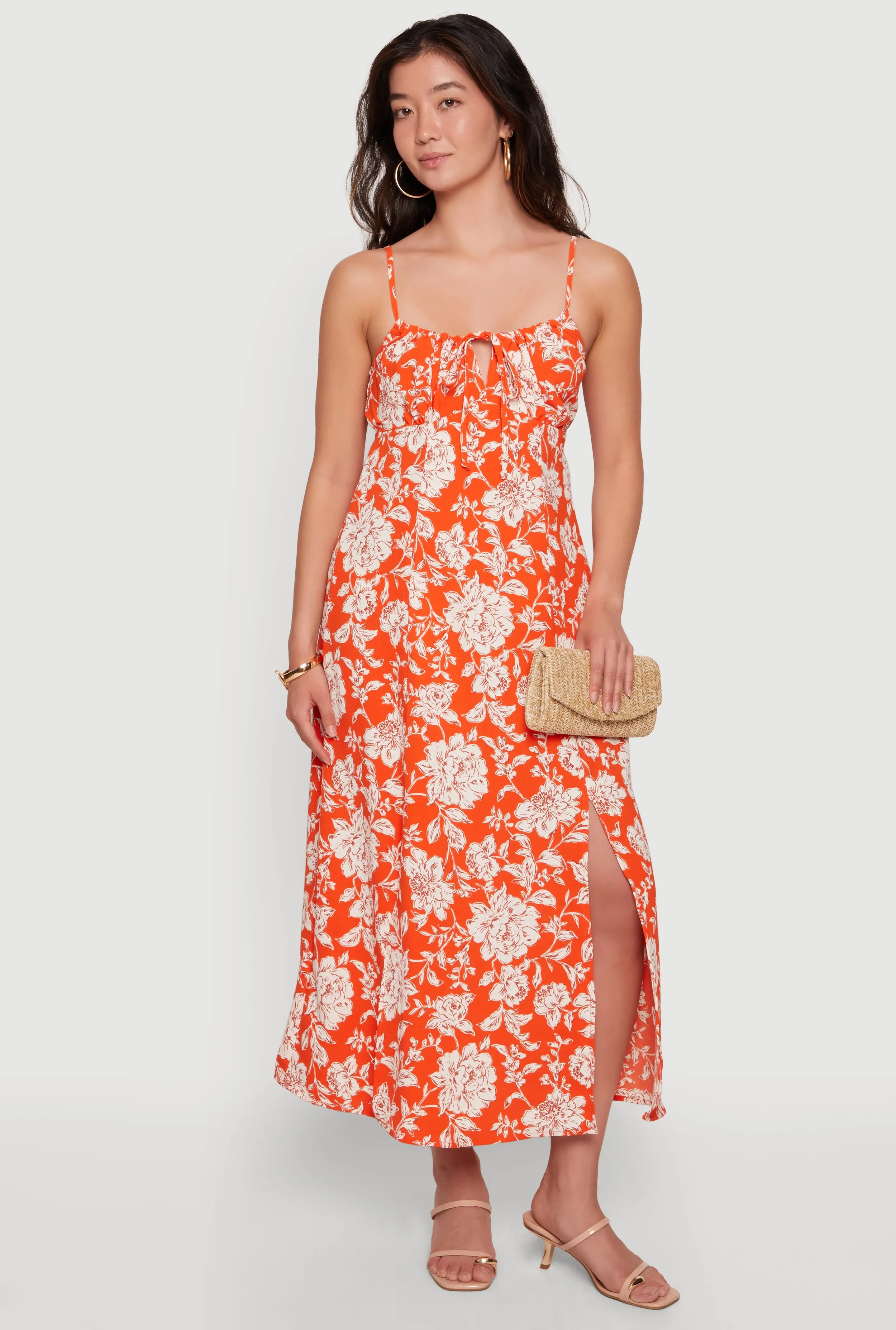 Floral Front Slit Keyhole Detail Midi Dress sold by Rainbow product image thumbnail 4