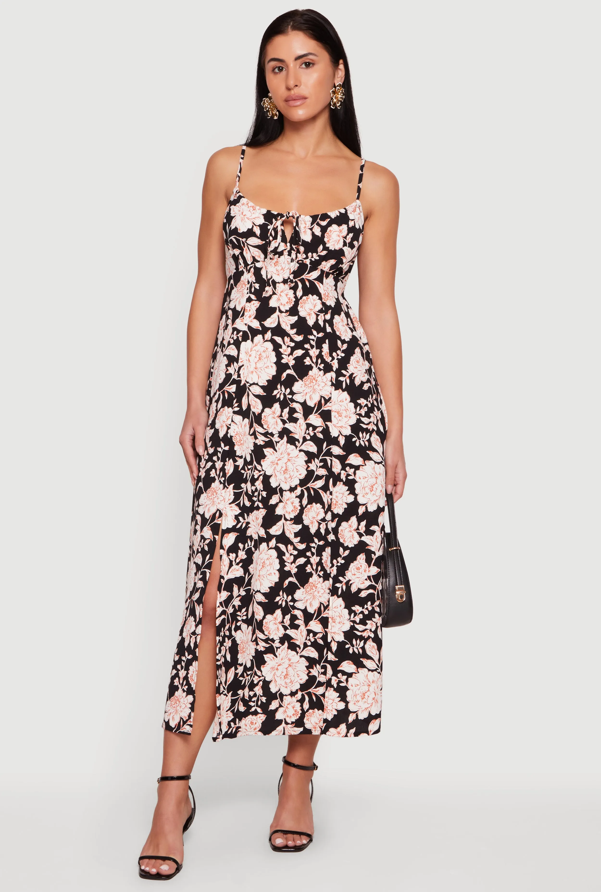 Floral Front Slit Keyhole Detail Midi Dress sold by Rainbow product image thumbnail 2