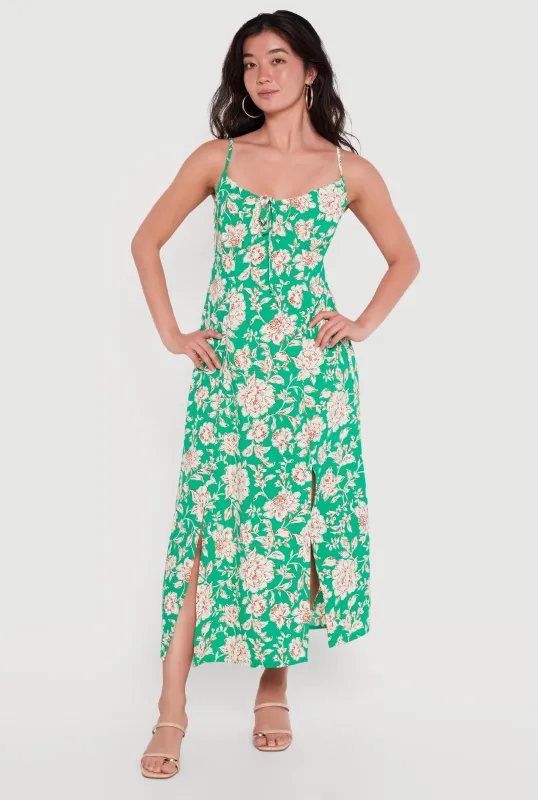 Floral Front Slit Keyhole Detail Midi Dress made by Ambiance