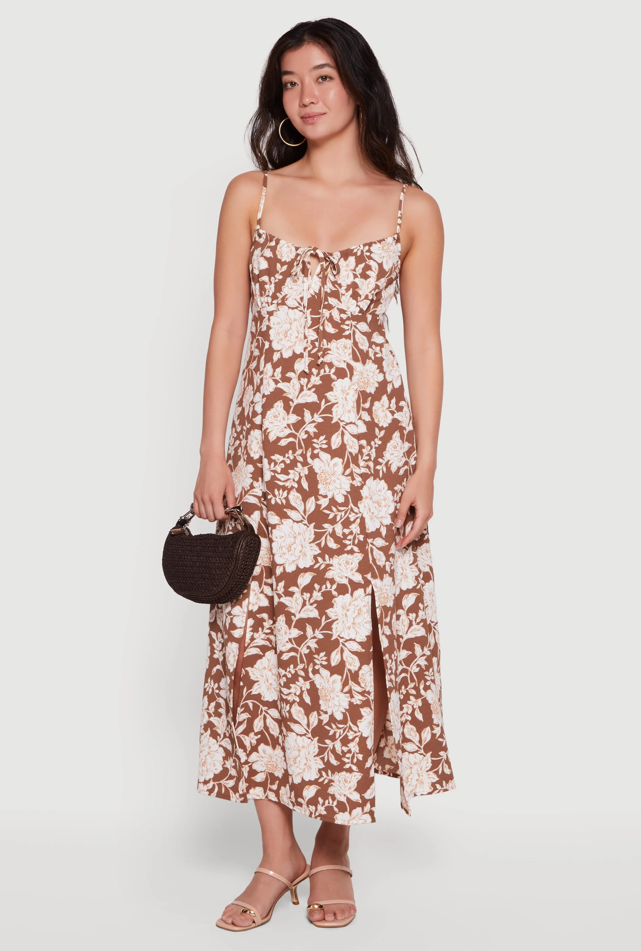 Floral Front Slit Keyhole Detail Midi Dress sold by Rainbow product image thumbnail 3