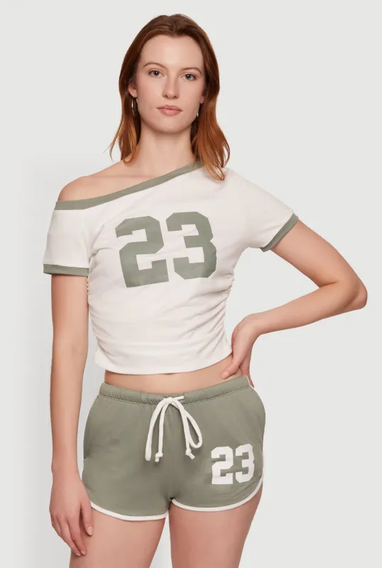 Asymmetrical Neckline 23 Graphic Tee made by Rainbow