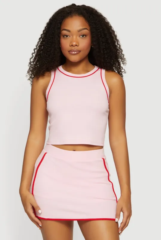 Contrast Trim Elastic Waist Mini Skort made by Rainbow