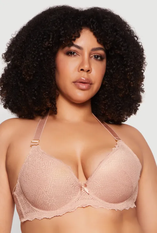 Plus Size Scallop Trim Convertible Plunge Bra made by Rainbow