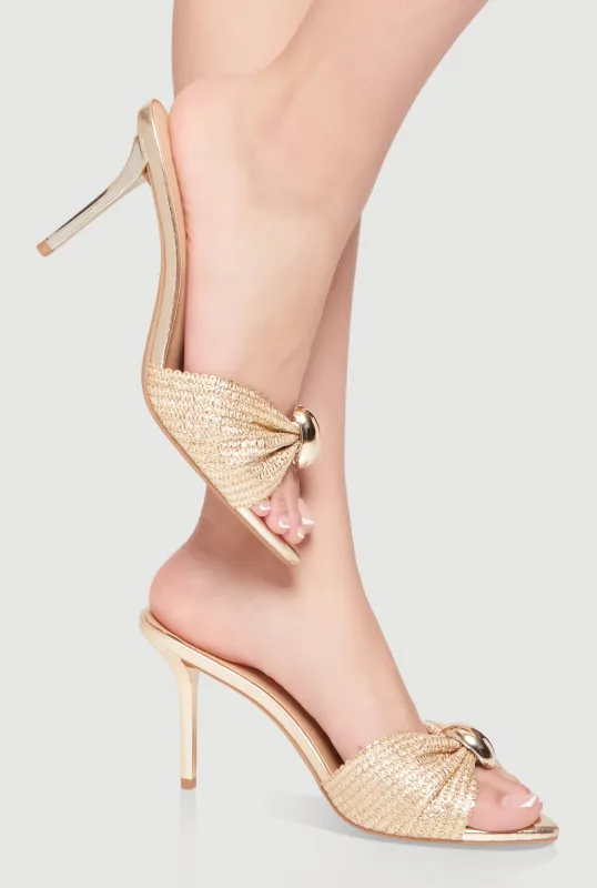 Ruched Metallic Detail Open Toe Stiletto Mules made by Rainbow