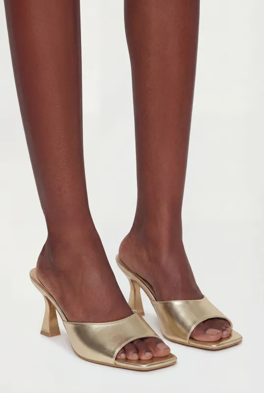 Open Square Toe Spool Heel Mule Sandals made by Rainbow