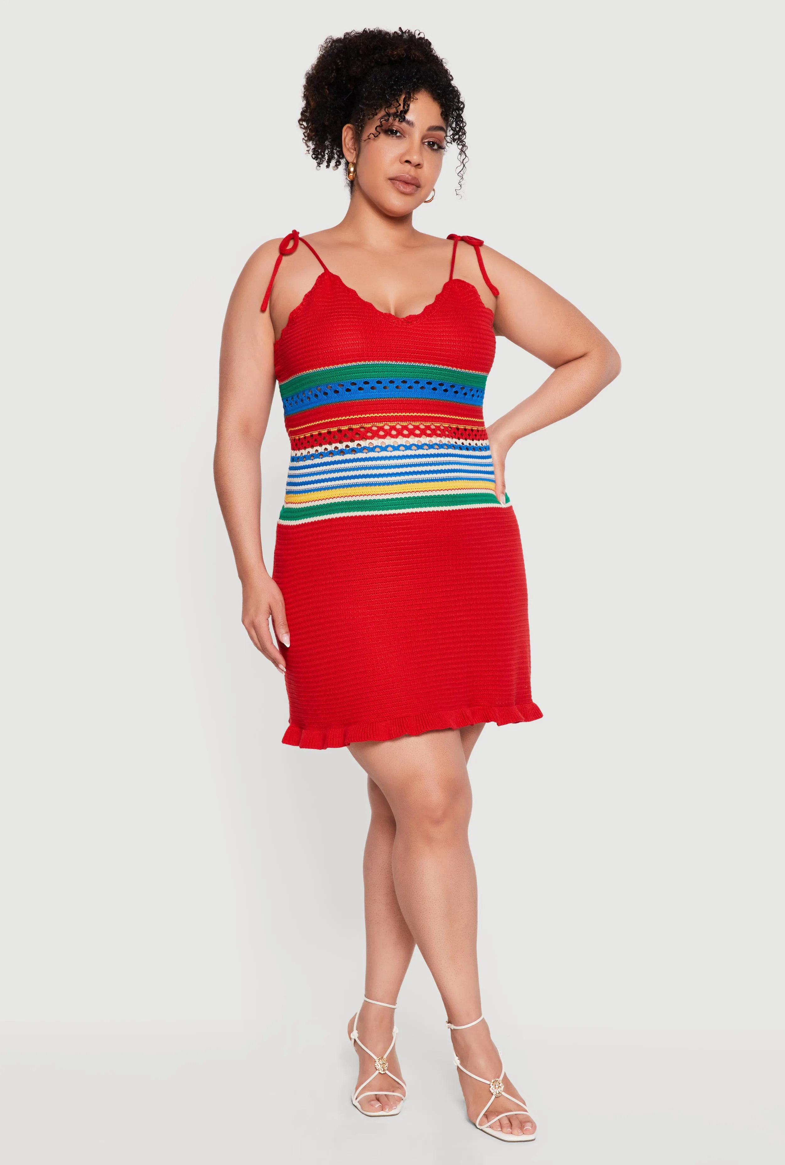 Plus Size Striped Tie Strap Cami Mini Dress sold by Rainbow
