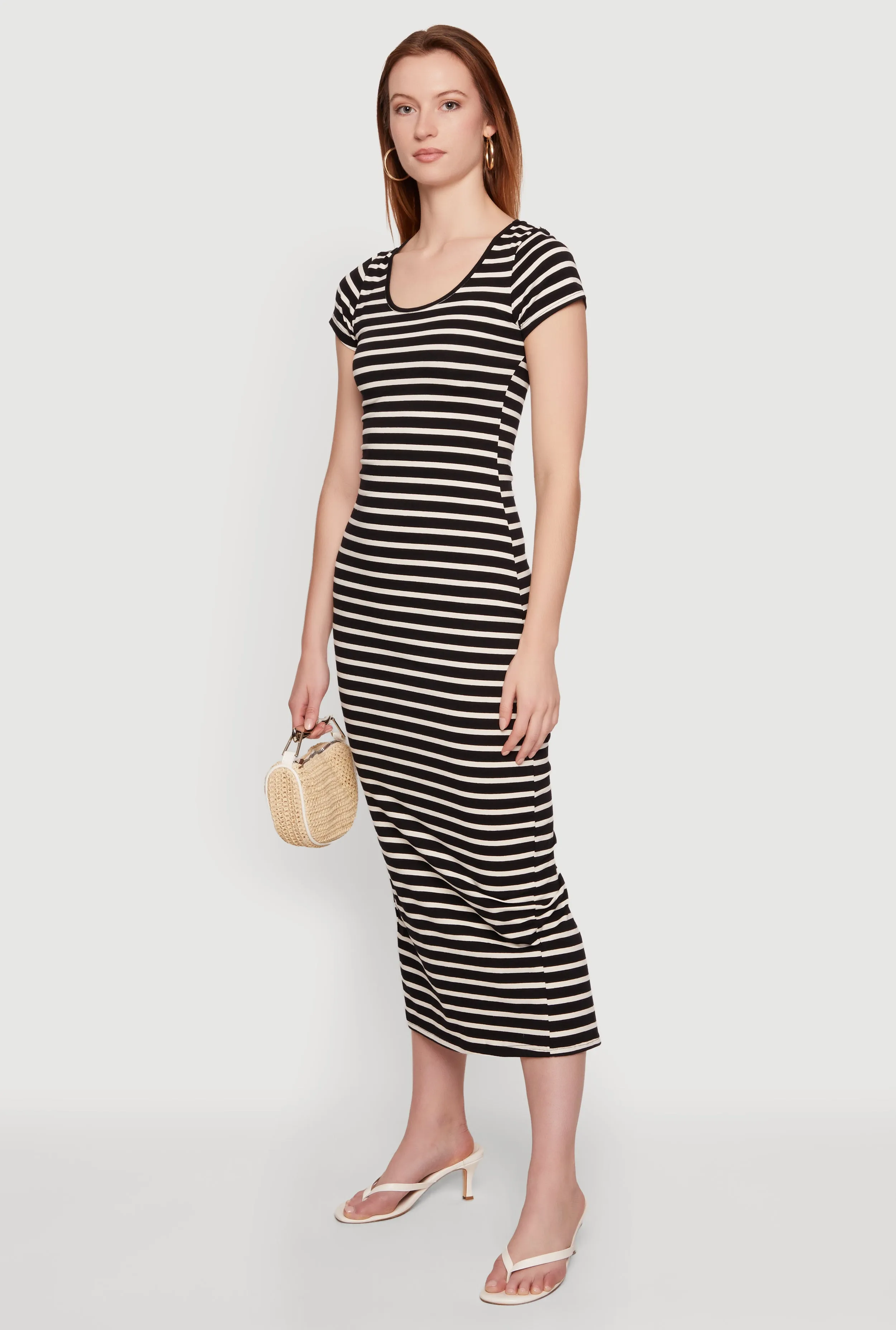 Striped Scoop Neck Back Slit Midi Dress sold by Rainbow product image thumbnail 2
