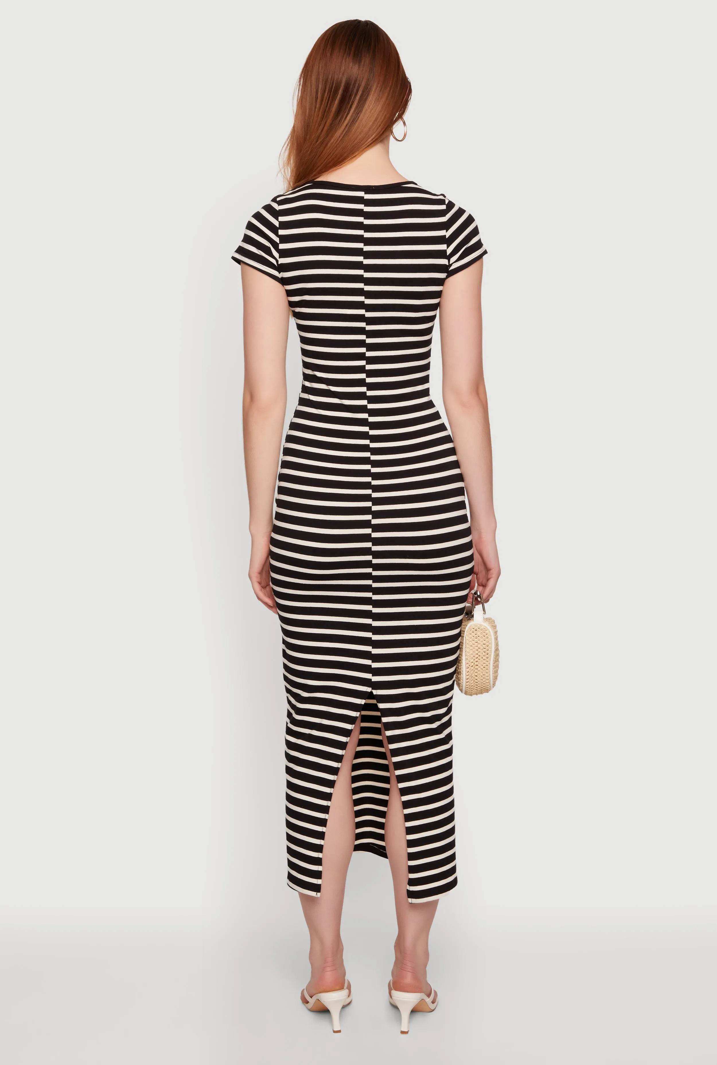 Striped Scoop Neck Back Slit Midi Dress sold by Rainbow product image thumbnail 3