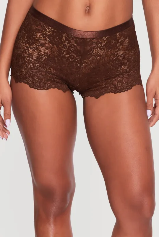 Solid Floral Lace Boyshort Panty made by Rainbow