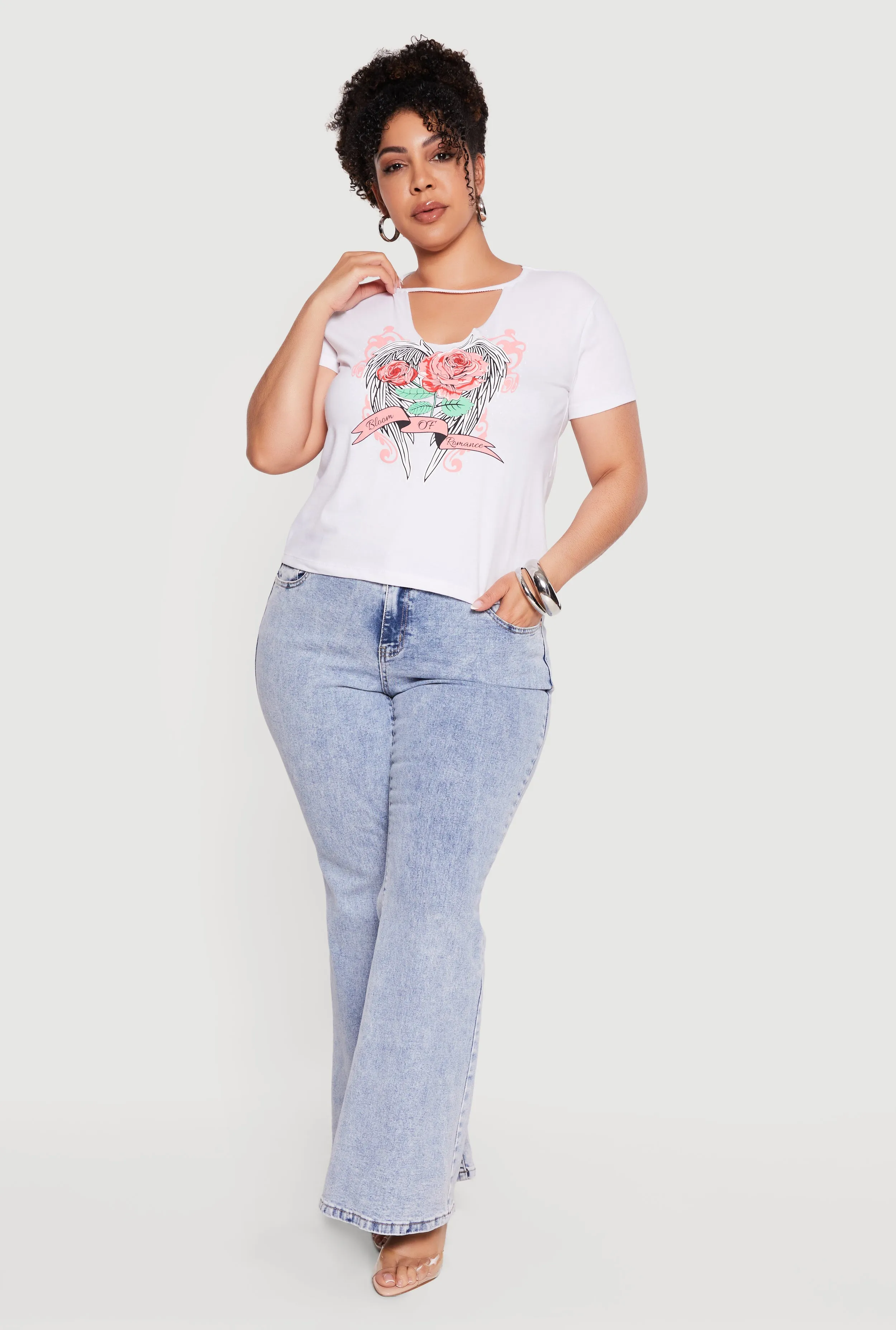 Plus Size Bloom Of Romance Graphic Keyhole Neckline Tee sold by Rainbow