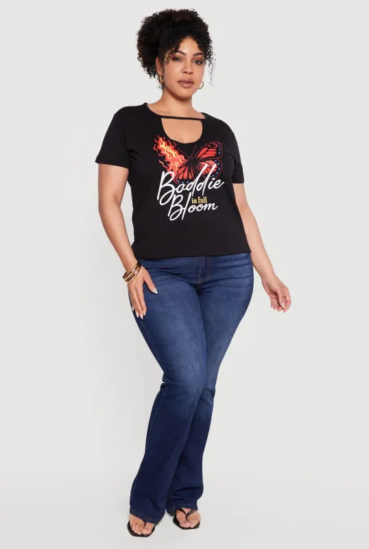 Plus Size Baddie In Full Bloom Graphic Tee made by Rainbow