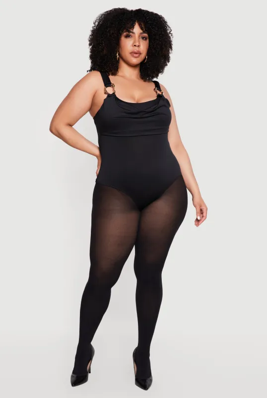 Pus Size Abstract Metallic Strap Detail Cowl Neck Bodysuit made by Rainbow