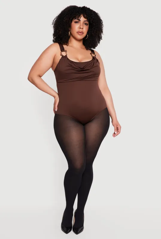 Pus Size Abstract Metallic Strap Detail Cowl Neck Bodysuit made by Rainbow