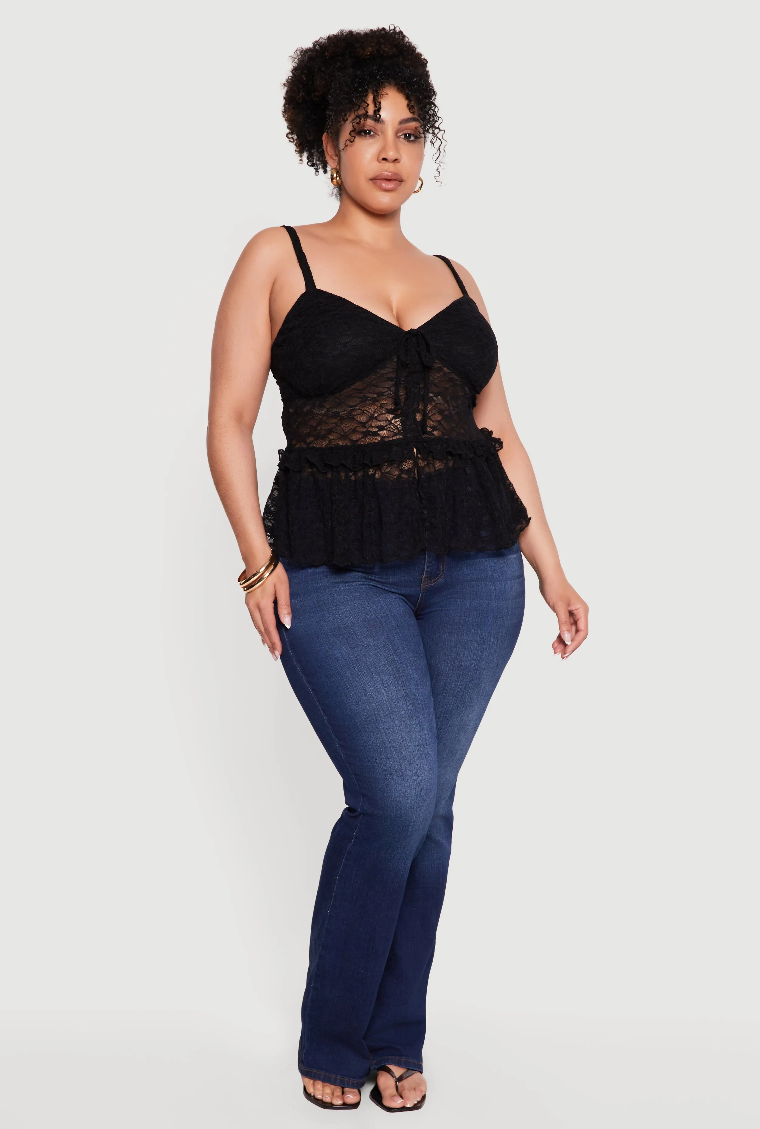 Plus Size Lace Lettuce Edge Ruffle Hem Top sold by Rainbow product image thumbnail 2