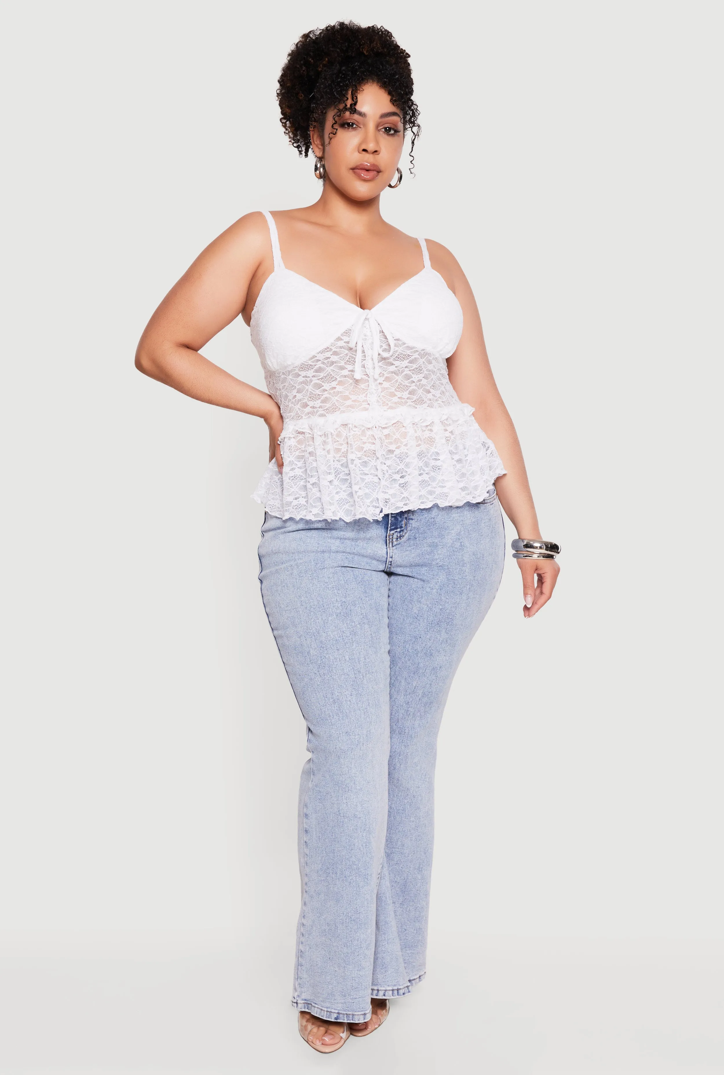Plus Size Lace Lettuce Edge Ruffle Hem Top sold by Rainbow