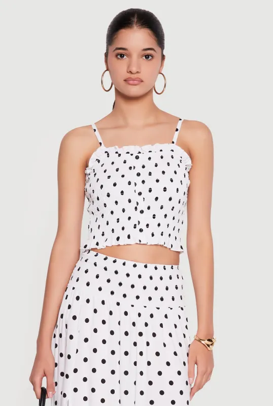Polka Dot Ruffle Hem Smocked Crop Top made by Rainbow