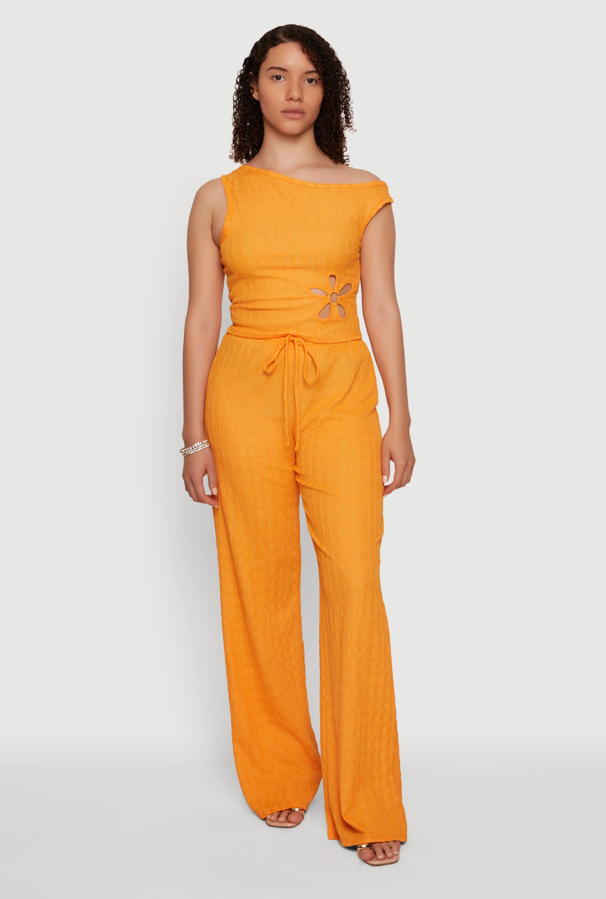 Textured Knit High Waisted Wide Leg Pull On Pants sold by Rainbow