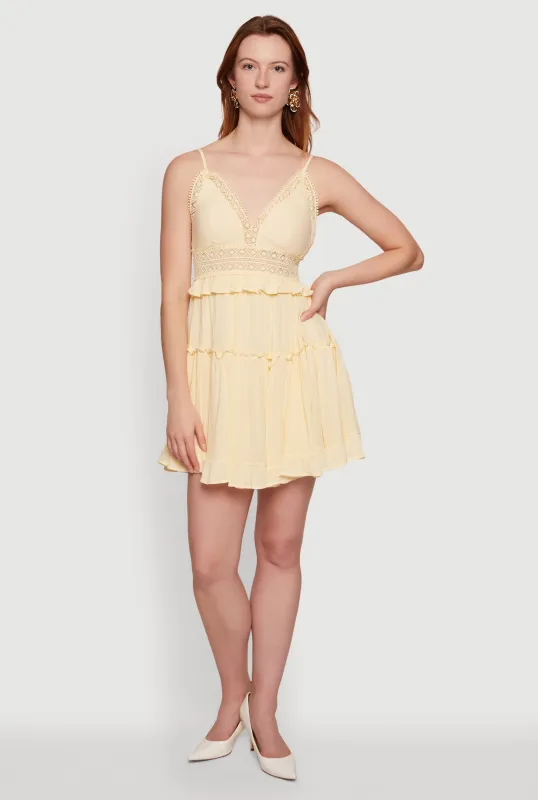 Crochet Detail Tiered Ruffle Mini Dress made by iris