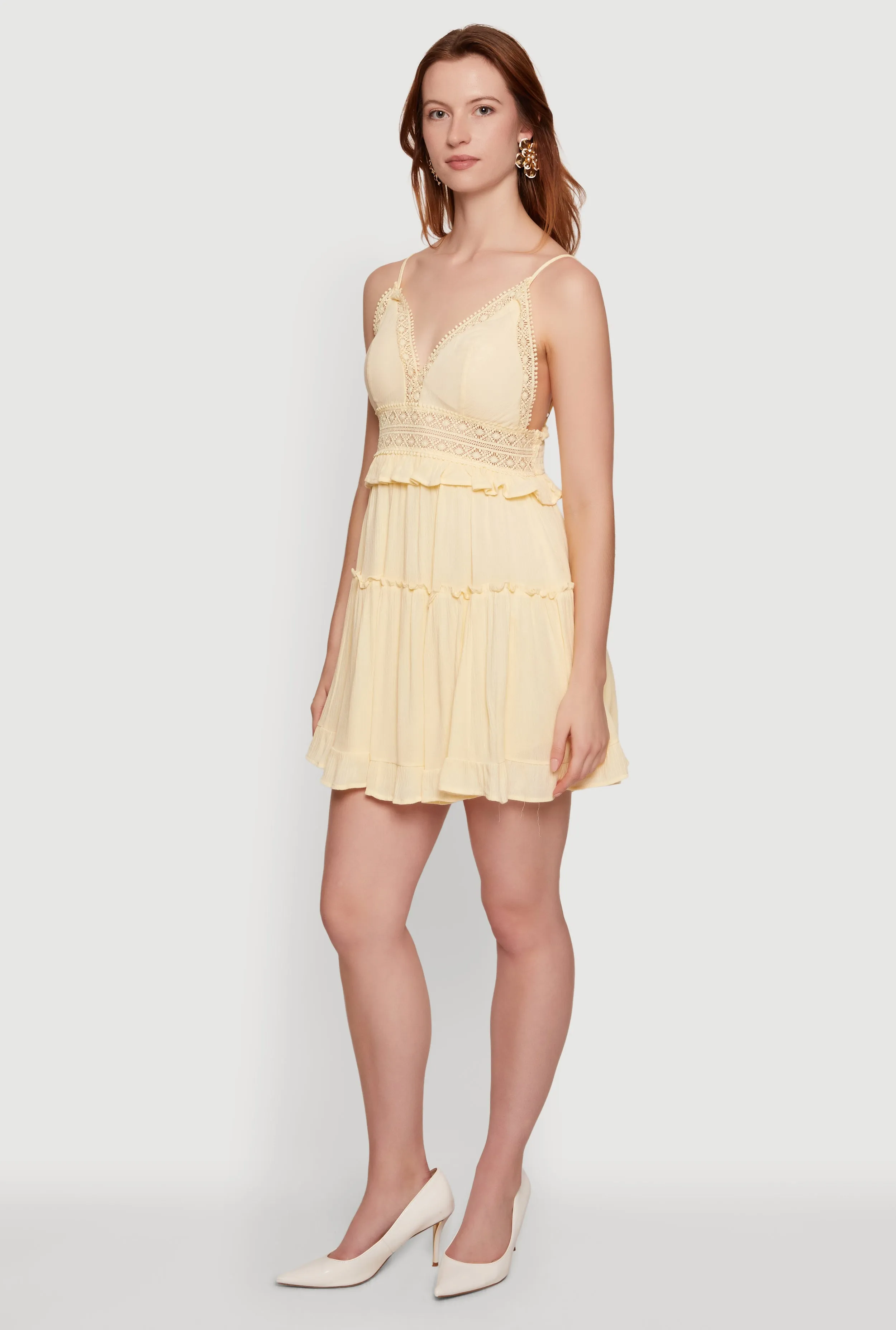 Crochet Detail Tiered Ruffle Mini Dress sold by Rainbow product image thumbnail 2