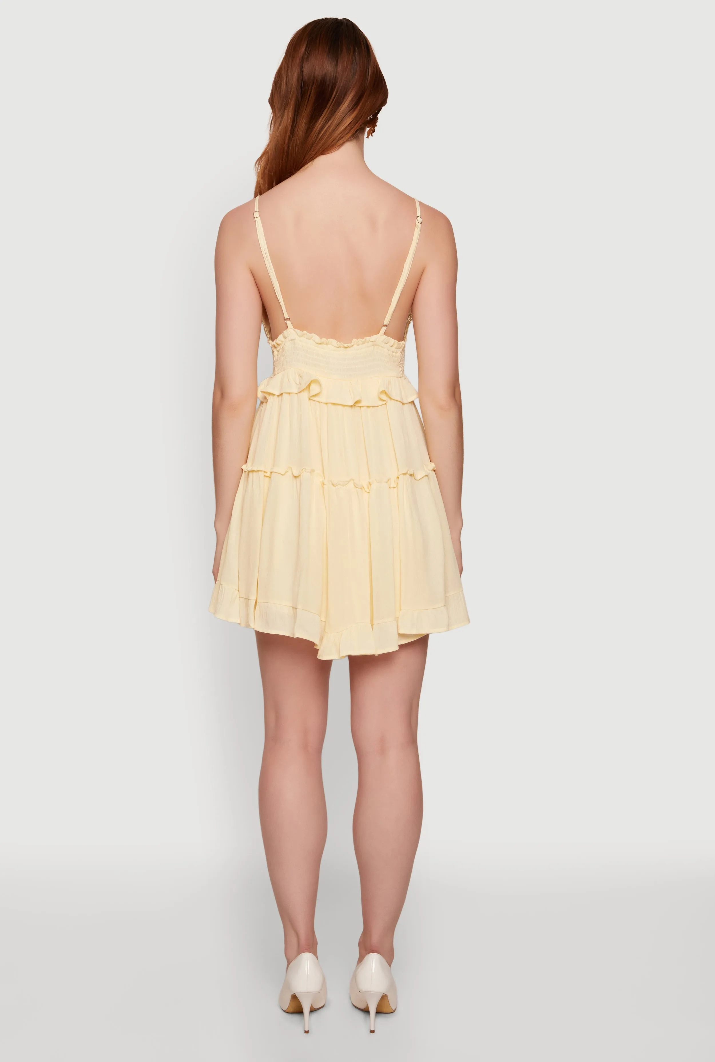 Crochet Detail Tiered Ruffle Mini Dress sold by Rainbow product image thumbnail 3