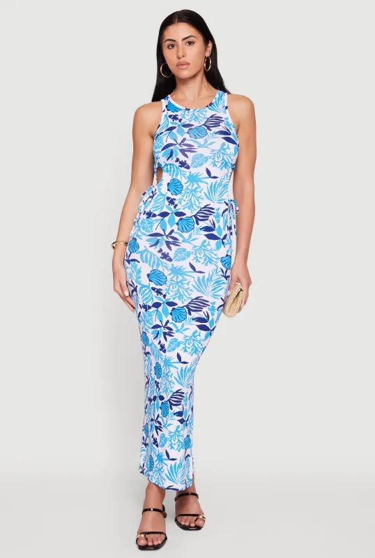 Coastal Seashell Print Side Cutout Maxi Dress made by Rainbow