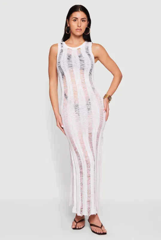 Crochet Shadow Stripe Side Slit Maxi Dress made by Rainbow