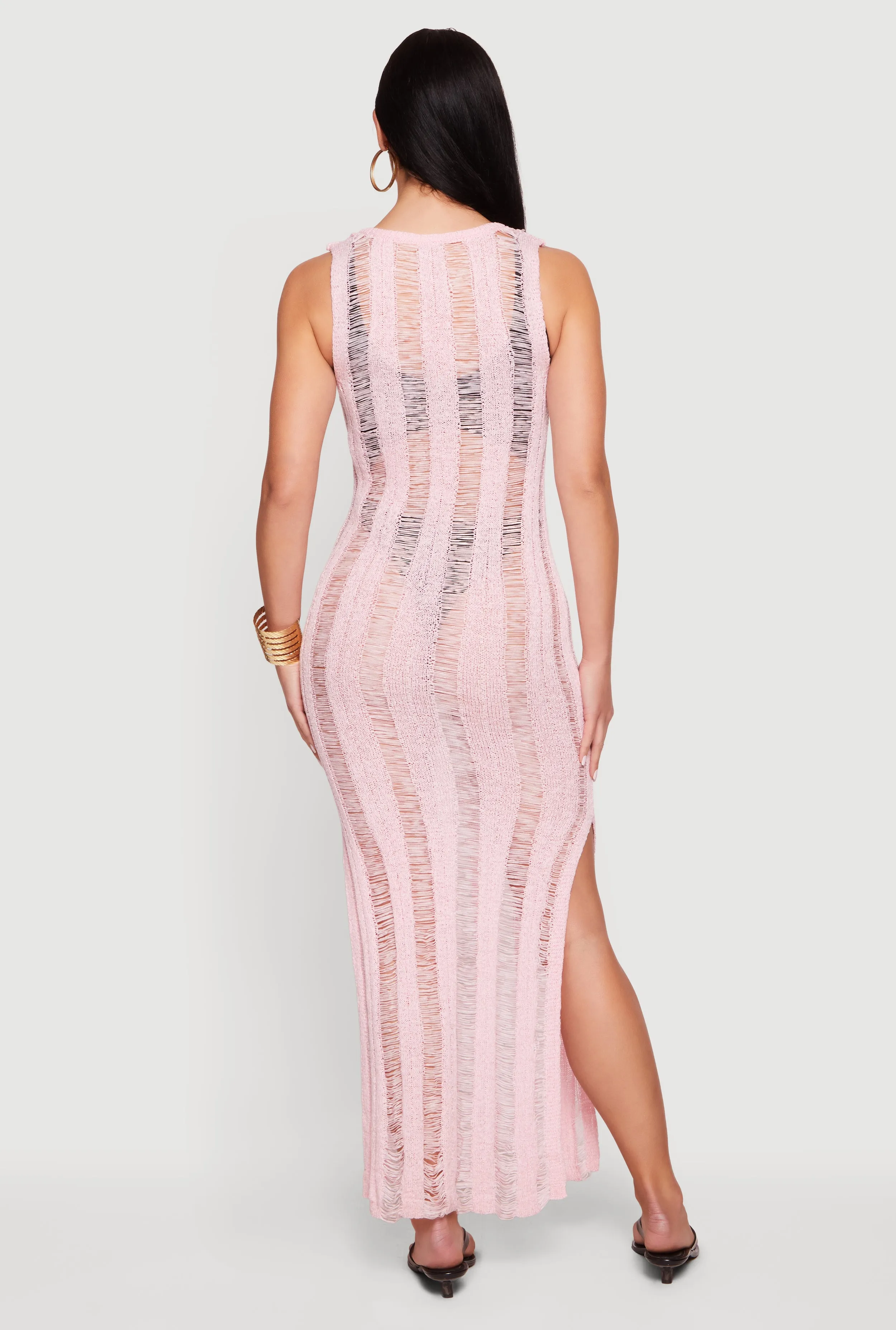 Crochet Shadow Stripe Side Slit Maxi Dress sold by Rainbow product image thumbnail 3