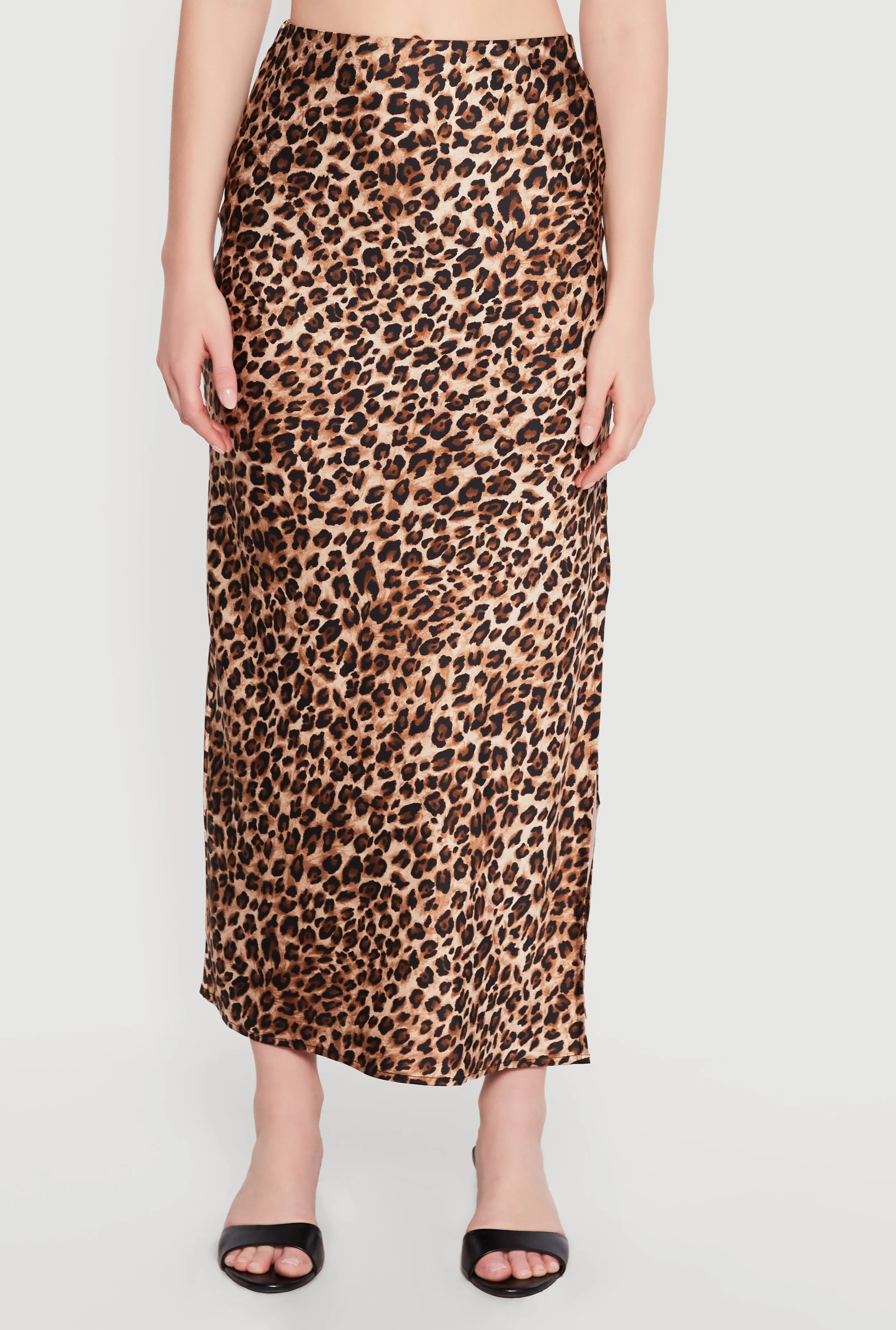 Satin Leopard Print Side Slit Maxi Skirt sold by Rainbow product image thumbnail 3