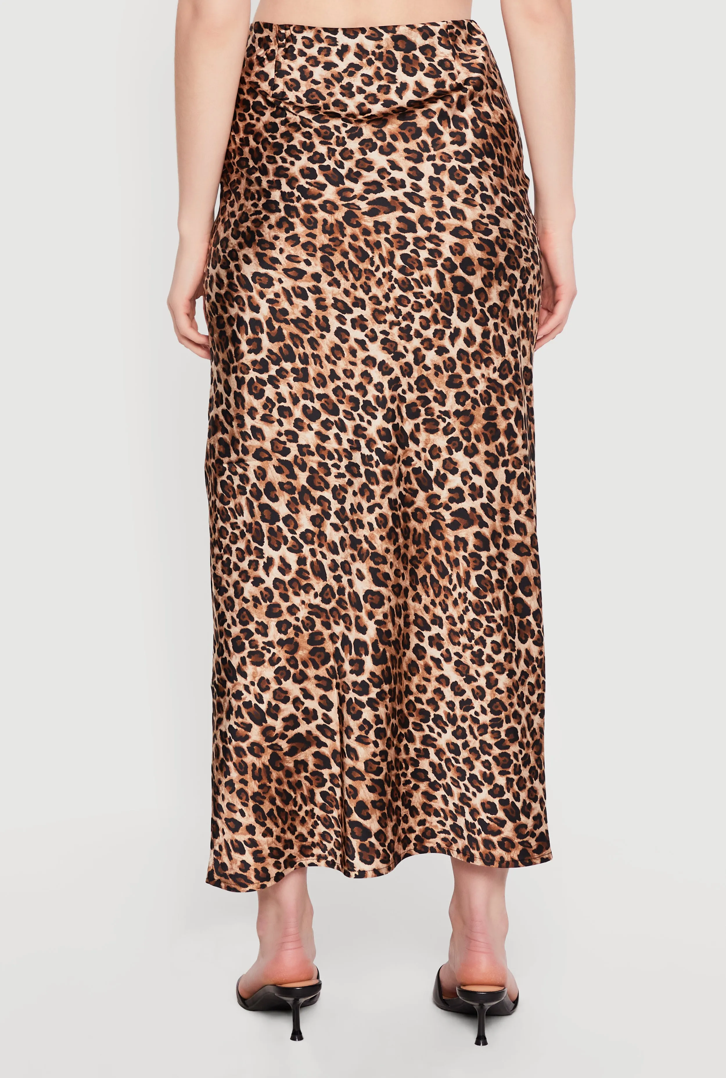 Satin Leopard Print Side Slit Maxi Skirt sold by Rainbow product image thumbnail 5