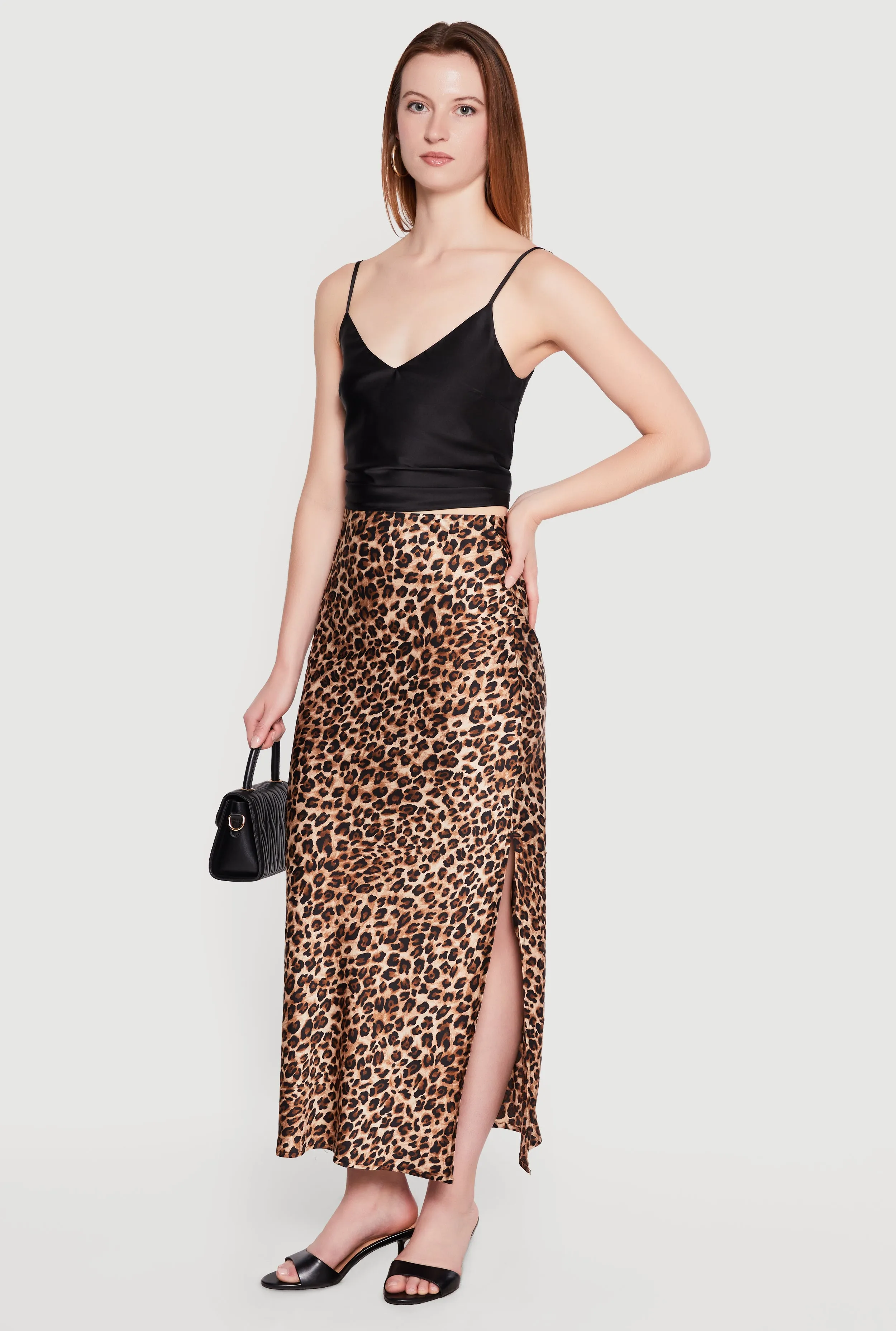 Satin Leopard Print Side Slit Maxi Skirt sold by Rainbow product image thumbnail 2