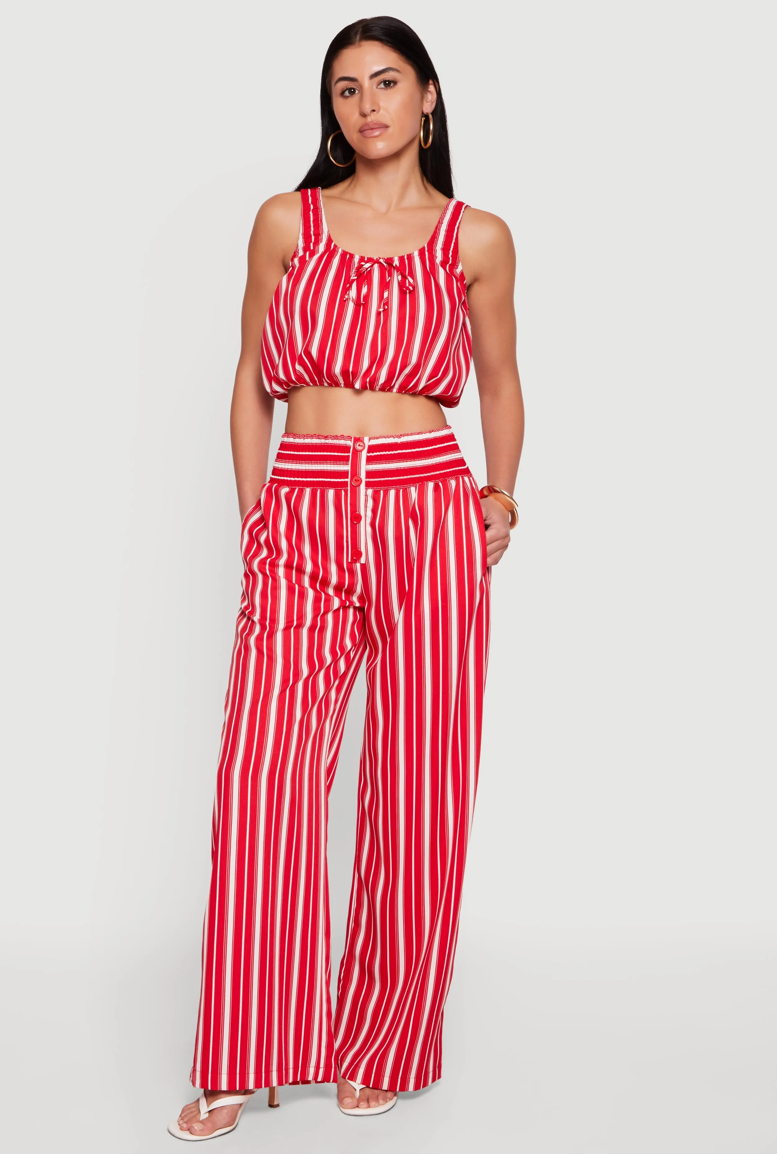 Sleeveless Striped Crop Top with Tie Front Detail sold by Rainbow product image thumbnail 2