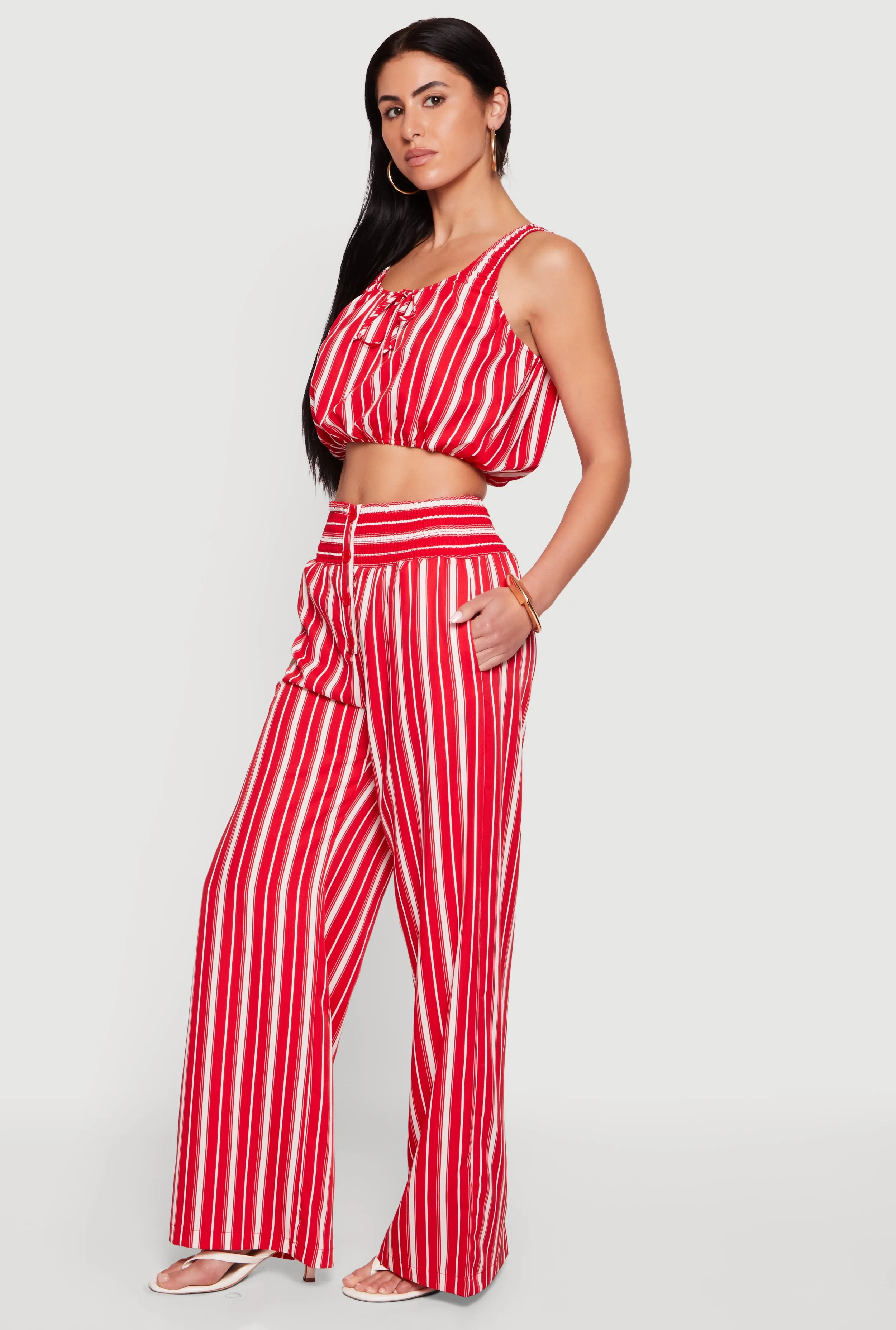Sleeveless Striped Crop Top with Tie Front Detail sold by Rainbow product image thumbnail 3