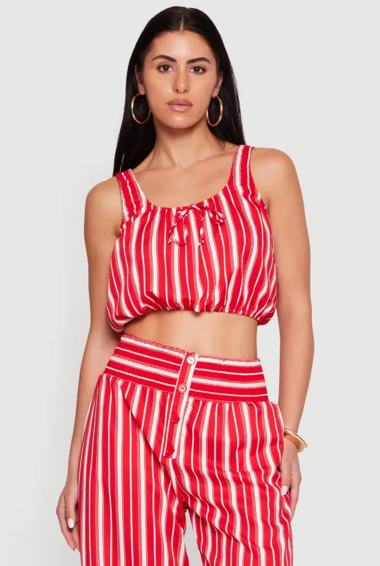 Sleeveless Striped Crop Top with Tie Front Detail made by Rainbow