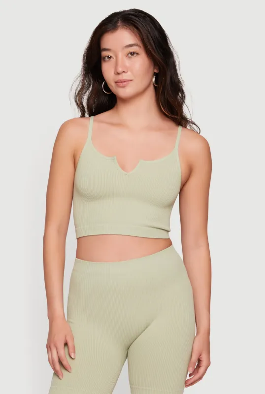 Compression Rib Notch Neck Cropped Cami made by Rainbow
