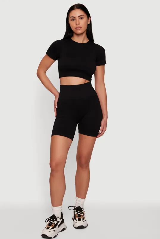 Seamless Compression Rib Knit Shorts made by Rainbow