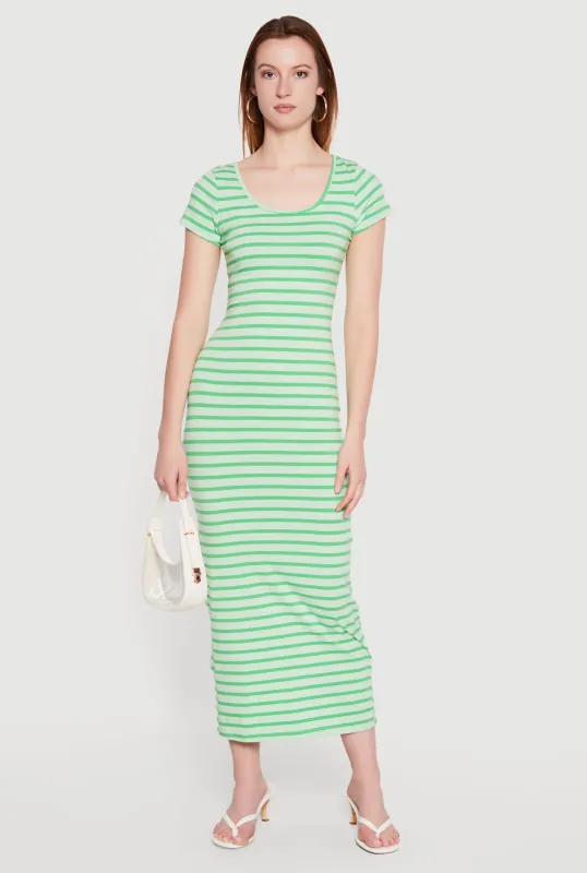 Striped Scoop Neck Back Slit Midi Dress made by Daisy