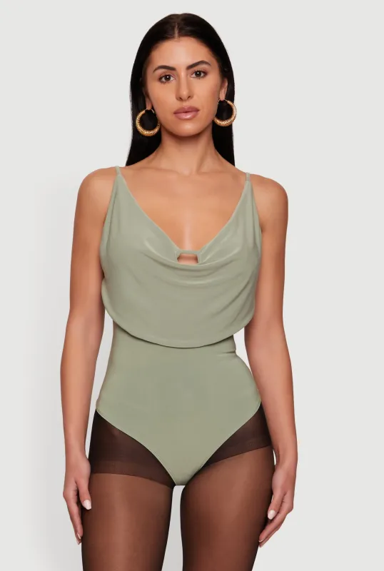 Keyhole Cowl Neck Thong Bodysuit made by Rainbow