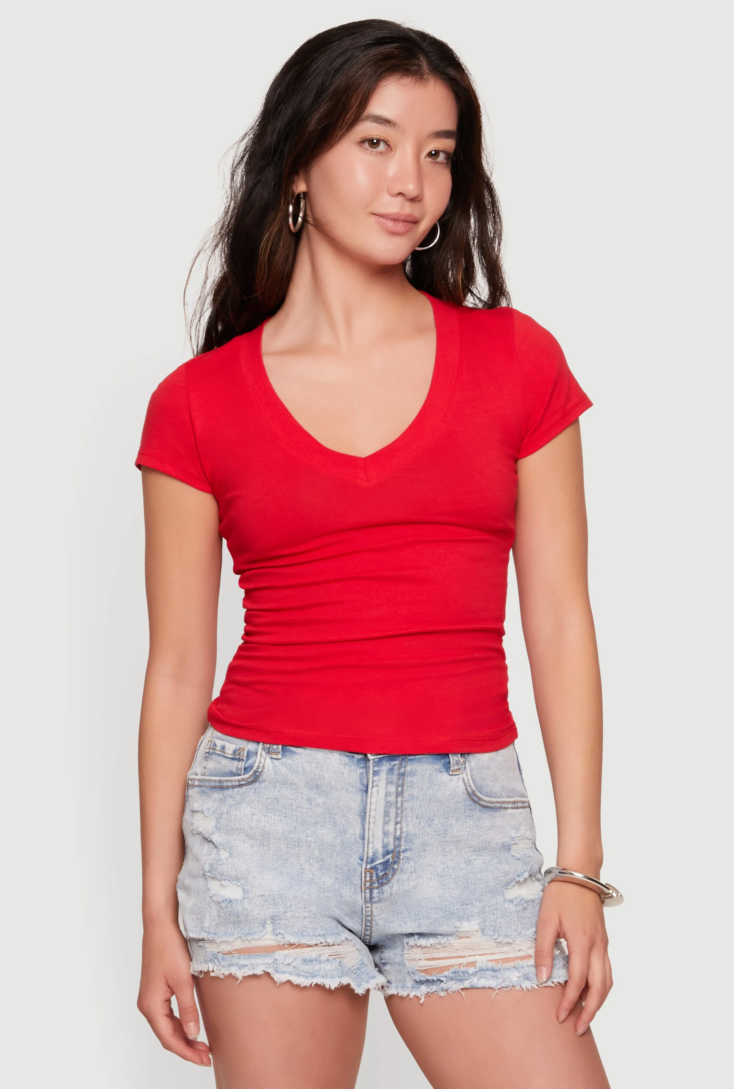 Basic V Neck Short Sleeve T Shirt sold by Rainbow product image thumbnail 2