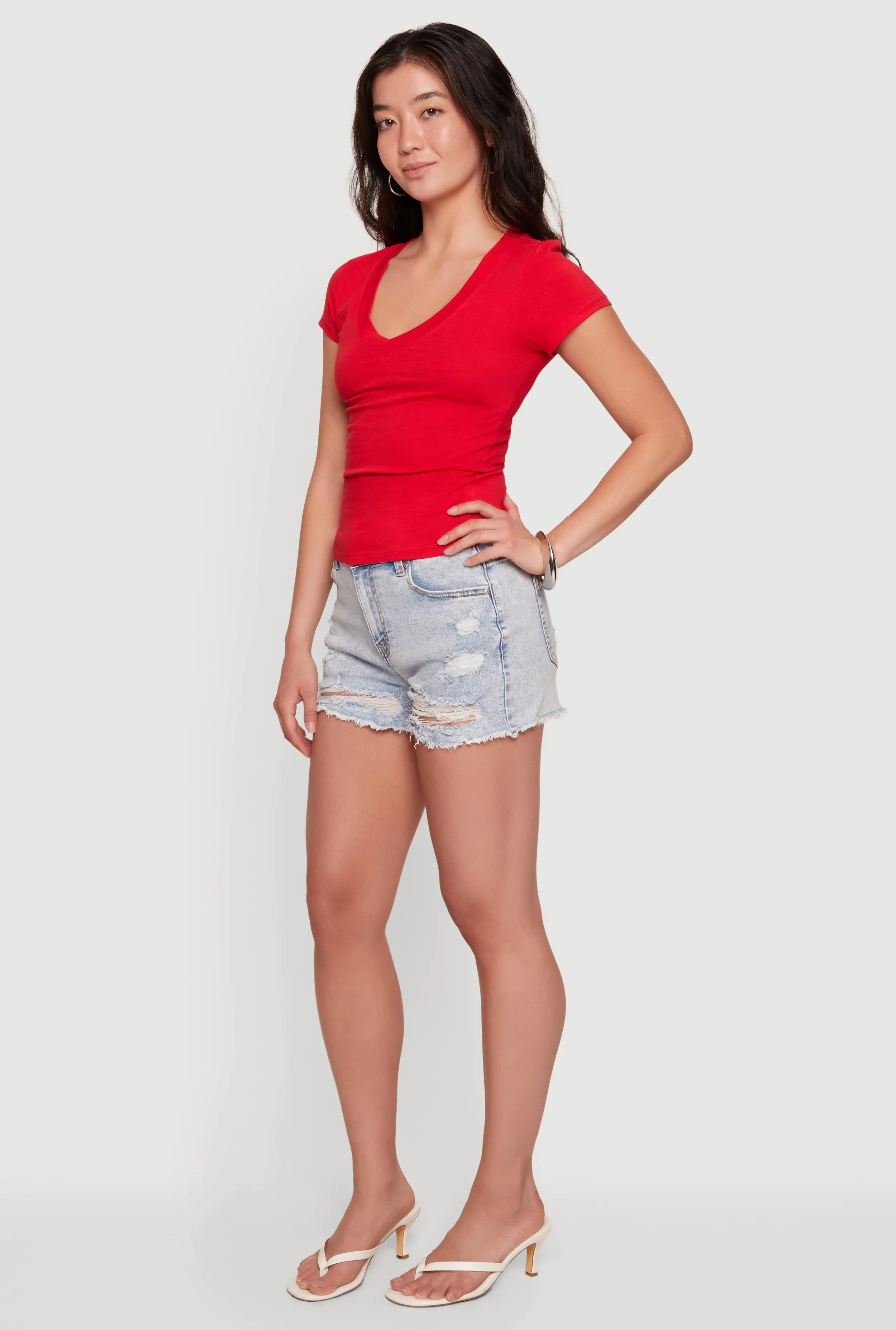 Basic V Neck Short Sleeve T Shirt sold by Rainbow product image thumbnail 3