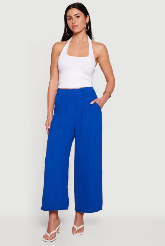 Crepe Knit Pleated Wide Leg Trousers made by Rainbow