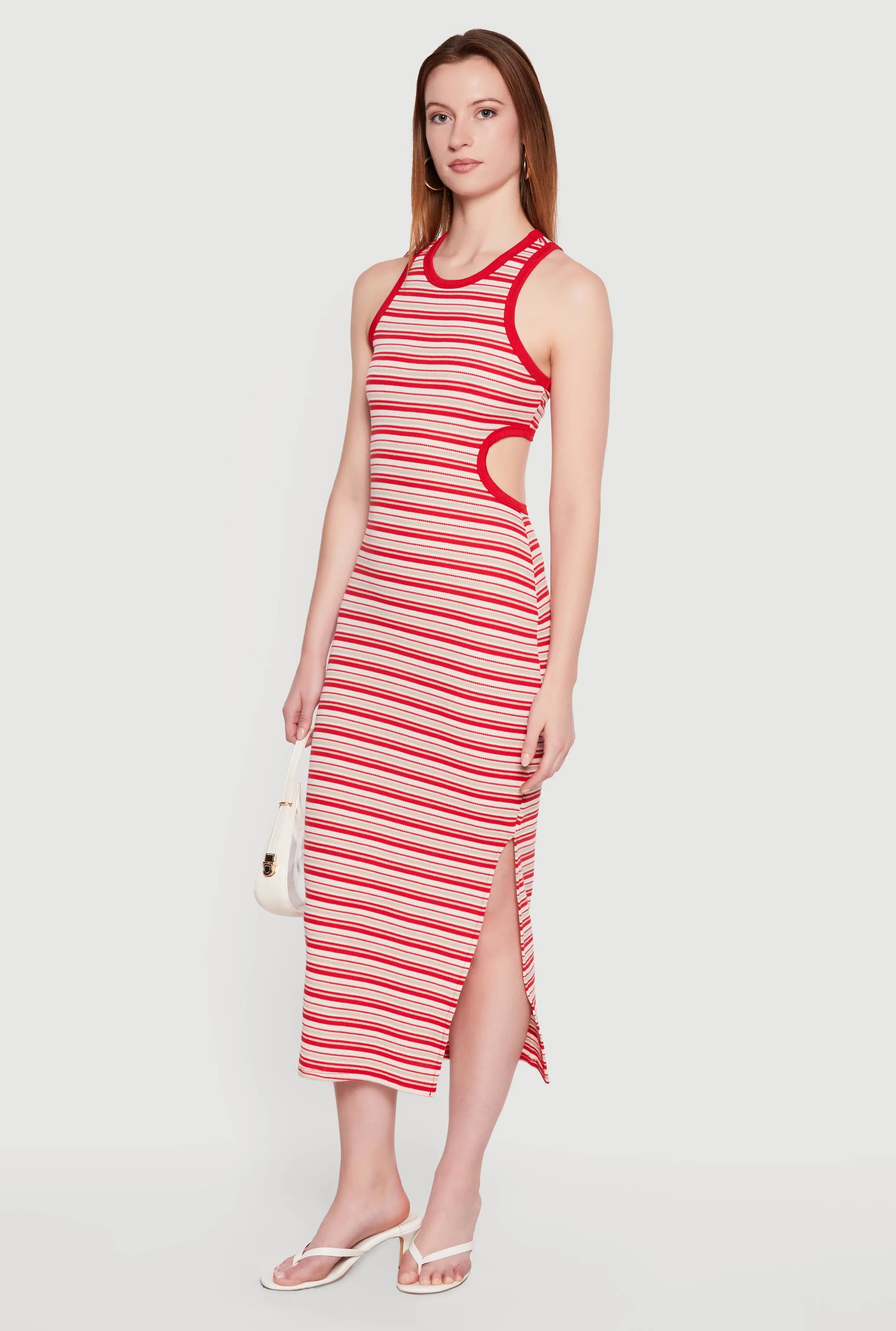 Striped Keyhole Detail Side Slit Midi Dress sold by Rainbow product image thumbnail 2