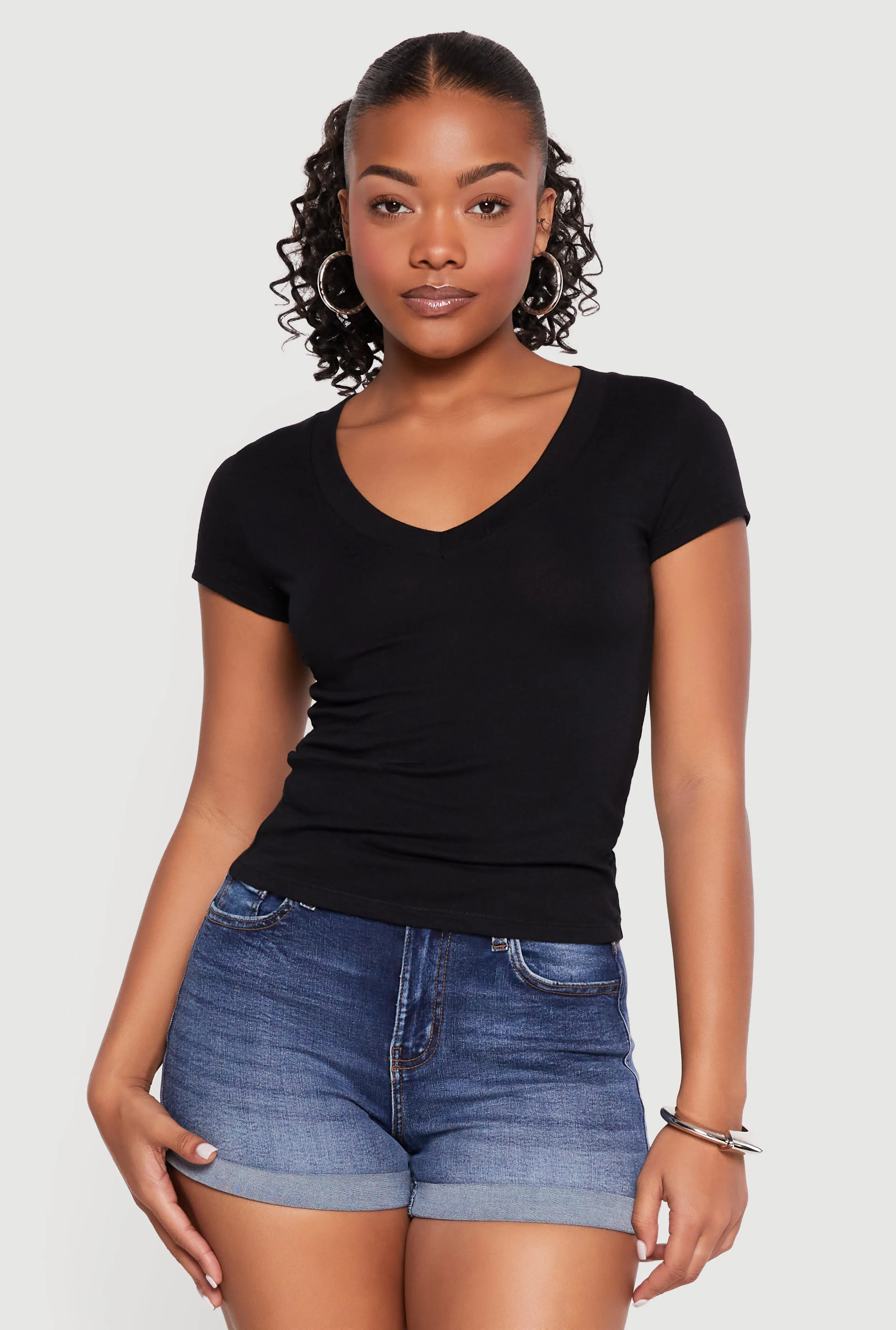 Basic V Neck Short Sleeve T Shirt sold by Rainbow product image thumbnail 2