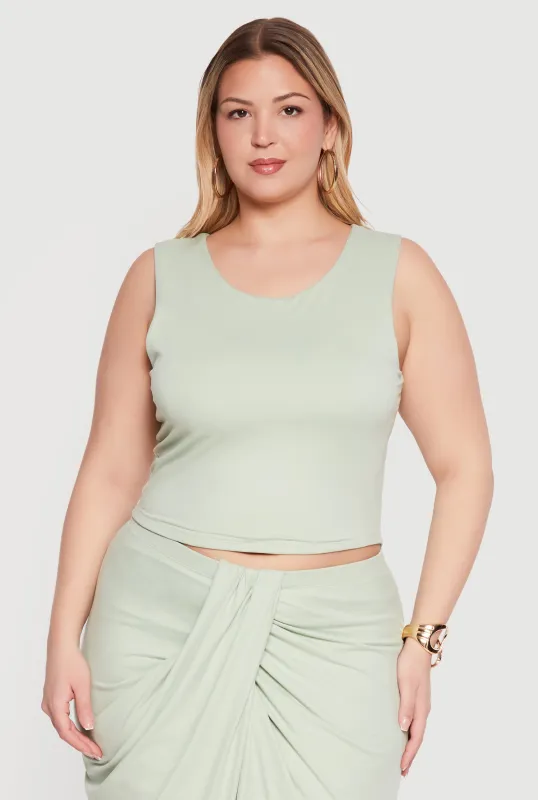 Plus Size Double Layered Soft Knit Crop Tank Top made by Rainbow