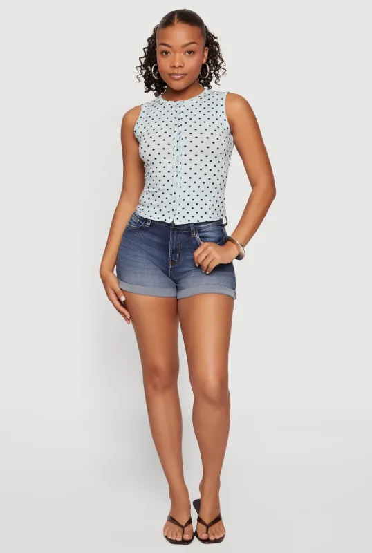 Whiskered Fixed Cuff Denim Shorts made by Rainbow